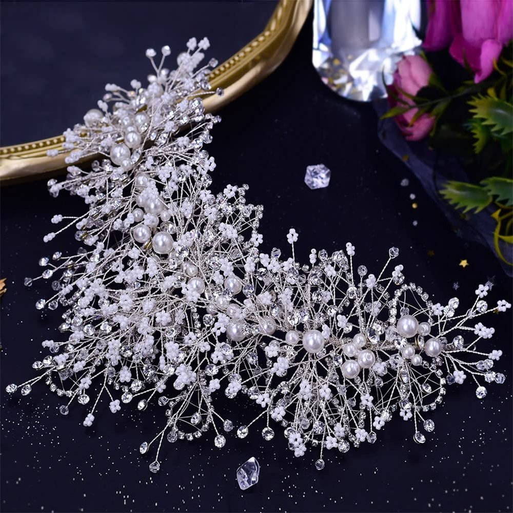 Youllyuu Bridal Crown Wedding Headband For Bride Pearl Hair Tiara Bridal Weddding Beads Headdress