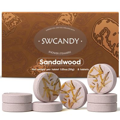 SWCANDY Shower Steamers Aromatherapy Birthday Gifts for Women Travel Essentials, 8 Pcs Sandalwood, Bath Bombs Shower Bombs with Natural Essential Oils, Relaxation Home SPA