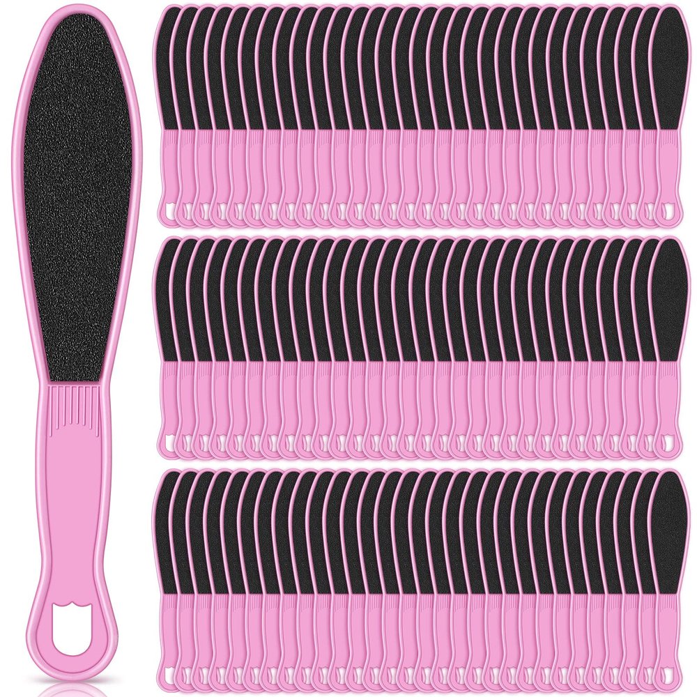 100 Pcs Pedicure Foot File Double Sided Callus Remover Sandpaper Foot Heel Rasp Tool for Dead Skin Foot Sander Foot Scraper Scrubber with Plastic Handle for Feet Spa (Pink)