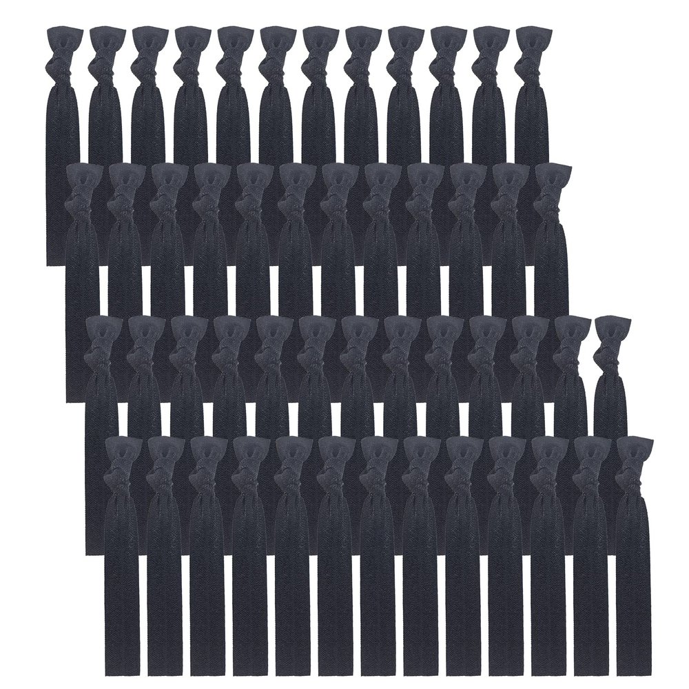 50 Pack Solid Color Knotted Hair Ties - No Crease Hair Ponytail Elastics for Women and Girls (black)
