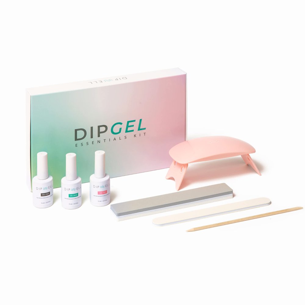 DipGel Essentials Kit, Acrylic Powder and Dip Gel Resin Kit, Starter System by DipWell (Comes With Priming Gel Prep, Self-leveling Gel Base, Non-tacky Gel Top + UV/LED Lamp) Professional Grade