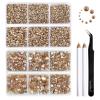 Beadsland 8300PCS Flatback Rhinestones, Gold Rhinestone Round Crystal Rhinestones for Crafts, Mixed 10 Sizes with Wax Pencil and Tweezer Kit, SS3-SS30, Golden Shadow view 1