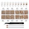 Beadsland 8300PCS Flatback Rhinestones, Gold Rhinestone Round Crystal Rhinestones for Crafts, Mixed 10 Sizes with Wax Pencil and Tweezer Kit, SS3-SS30, Golden Shadow view 3