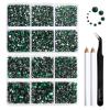 Beadsland 8300PCS Flatback Rhinestones, Green Rhinestone Round Crystal Rhinestones for Crafts, Mixed 10 Sizes with Wax Pencil and Tweezer Kit, SS3-SS30, Emerald view 1