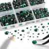 Beadsland 8300PCS Flatback Rhinestones, Green Rhinestone Round Crystal Rhinestones for Crafts, Mixed 10 Sizes with Wax Pencil and Tweezer Kit, SS3-SS30, Emerald view 2