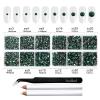 Beadsland 8300PCS Flatback Rhinestones, Green Rhinestone Round Crystal Rhinestones for Crafts, Mixed 10 Sizes with Wax Pencil and Tweezer Kit, SS3-SS30, Emerald view 3