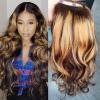 12inch Ombre Highlight U Part Wig Human Hair Body Wave for Women 4/27 Balayage Brown Blonde 180% 1X4 U Open Full Head Upart Natural Hair Half Wig Clips In Scalp Protective Beginner Friendly view 1