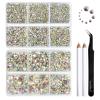 Beadsland 8300PCS Flatback Rhinestones, AB Crystal Rhinestone Round Crystal Rhinestones for Crafts, Mixed 10 Sizes with Wax Pencil and Tweezer Kit, SS3-SS30, Crystal AB view 1