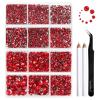 Beadsland 8300PCS Flatback Rhinestones, Light Red Rhinestone Round Crystal Rhinestones for Crafts, Mixed 10 Sizes with Wax Pencil and Tweezer Kit, SS3-SS30, Light Siam view 1