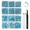 Beadsland 8300PCS Flatback Rhinestones, Blue Rhinestone Round Crystal Rhinestones for Crafts, Mixed 10 Sizes with Wax Pencil and Tweezer Kit, SS3-SS30, Aquamarine view 1