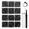 Beadsland 8300PCS Flatback Rhinestones, Black Rhinestone Round Crystal Rhinestones for Crafts, Mixed 10 Sizes with Wax Pencil and Tweezer Kit, SS3-SS30, Jet Black view 1