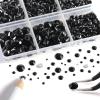 Beadsland 8300PCS Flatback Rhinestones, Black Rhinestone Round Crystal Rhinestones for Crafts, Mixed 10 Sizes with Wax Pencil and Tweezer Kit, SS3-SS30, Jet Black view 2