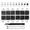 Beadsland 8300PCS Flatback Rhinestones, Black Rhinestone Round Crystal Rhinestones for Crafts, Mixed 10 Sizes with Wax Pencil and Tweezer Kit, SS3-SS30, Jet Black view 3