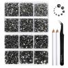 Beadsland 8300PCS Flatback Rhinestones, Gray Rhinestone Round Crystal Rhinestones for Crafts, Mixed 10 Sizes with Wax Pencil and Tweezer Kit, SS3-SS30, Black Diamond view 1
