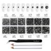 Beadsland 8300PCS Flatback Rhinestones, Gray Rhinestone Round Crystal Rhinestones for Crafts, Mixed 10 Sizes with Wax Pencil and Tweezer Kit, SS3-SS30, Black Diamond view 3
