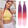 2 Pack Pink Ponytail Extension with Elastic Tie Straight Sleek Wrap Around Braid Ponytail Red Gradient 26 Inch (Purple/Red/Pink#) view 1