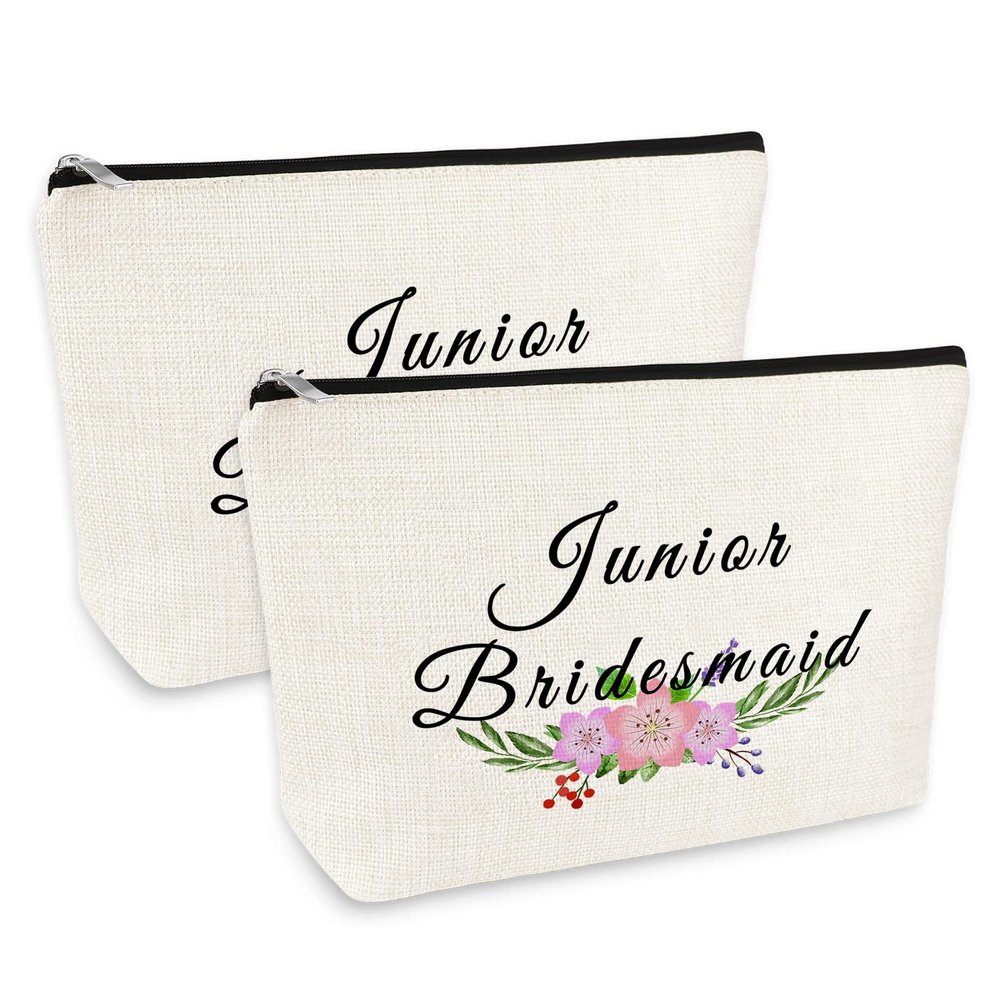 2 Pcs Junior Bridesmaid Gift Makeup Bag Wedding Bachelorette Party Gifts for Bridesmaid Cosmetic Bags Maid of Honor Bag Bridal Party Gifts for Bridesmaids Travel Toiletry Bags Make Up Pouch