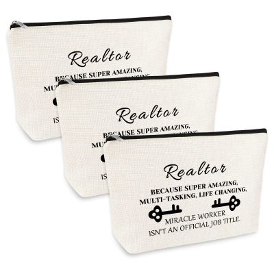 3 Pcs Realtor Gifts for Women Makeup Bag Real Estate Agent Realtor Closing Gifts Cosmetic Bag Thank You Gift for Realtors Real Estate Agent Appreciation Present Christmas Birthday Gift for Realtors