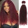 REMY Human Hair Bundles 95g 24 Inch Kinky Curly 12A 100% Brazilian Virgin 99j Burgundy Human Hair Extensions For Women 1 Bundle Wine Red Colored Human Braiding Hair Extensions view 1