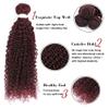 REMY Human Hair Bundles 95g 24 Inch Kinky Curly 12A 100% Brazilian Virgin 99j Burgundy Human Hair Extensions For Women 1 Bundle Wine Red Colored Human Braiding Hair Extensions view 2