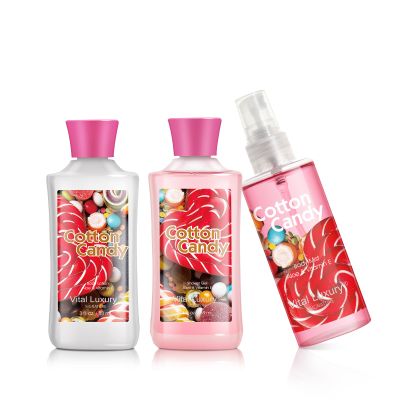 Vital Luxury Cotton Candy Bath & Body Travel Kit, 3 Fl Oz, Ideal Skincare Gift Home Spa Set, Includes Shower Gel, Body Lotion and Fragrance Mist, Birthday Mother's Valentine's Day Gifts for Her