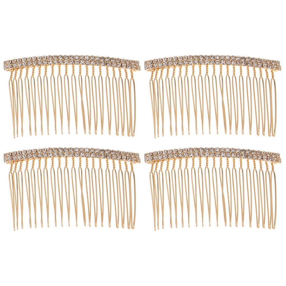 Beaupretty 4pcs Hair Accessory Silver Headpieces with Gold Rhinestone Tiara, Barrettes, and Hairpin for Bride