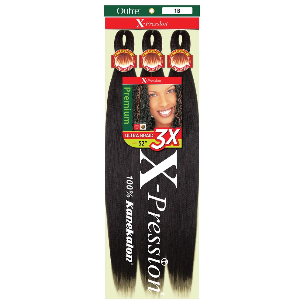 Outre X-Pression Braid - Pre Stretched Braid 52" 3X (2 Pack, JET BLACK 1)