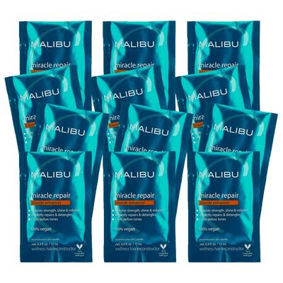 Malibu C Miracle Repair Reconstructor, Blonde Enhancer (12 Packets) - Nourishing Repair Treatment for Damaged Blonde Strands - Reduces Discoloration