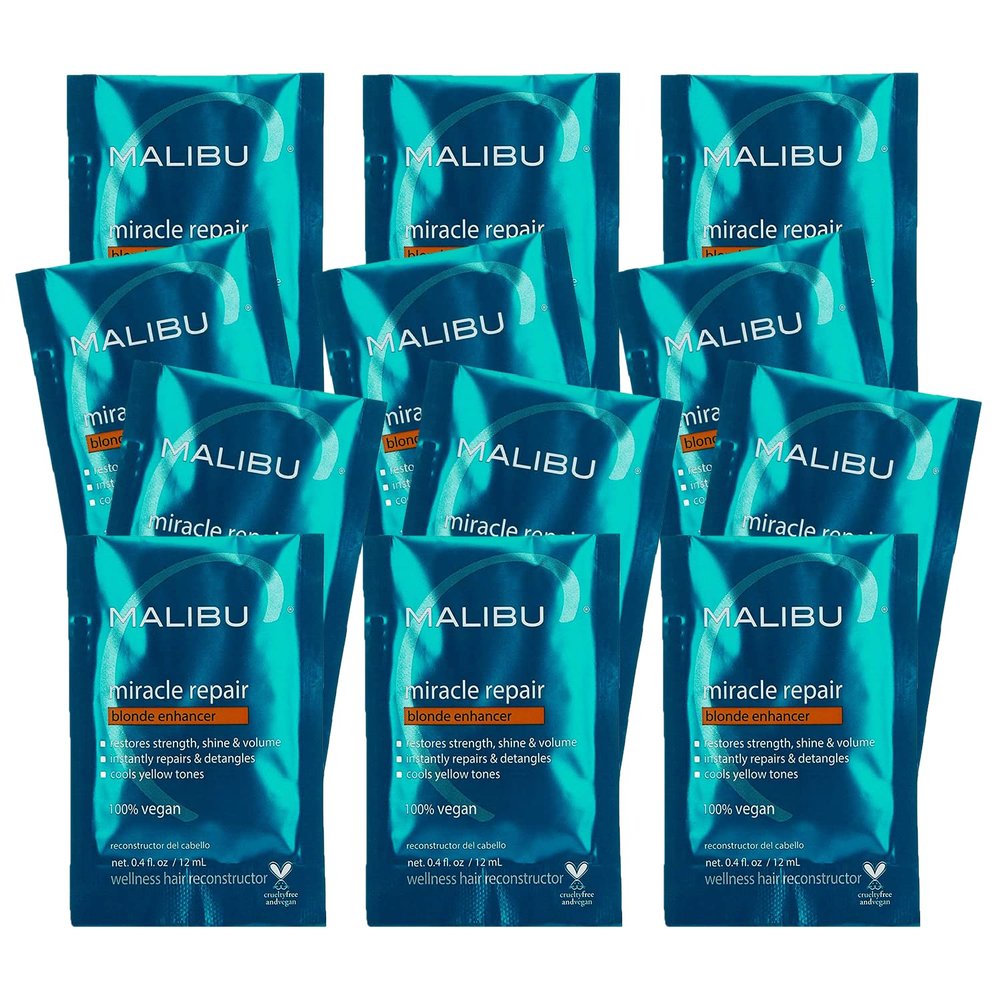 Malibu C Miracle Repair Reconstructor, Blonde Enhancer (12 Packets) - Nourishing Repair Treatment for Damaged Blonde Strands - Reduces Discoloration