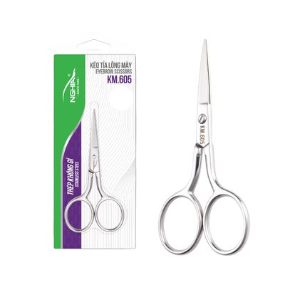 NGHIA Stainless Steel Large Blade Eyebrow Scissors - KM-605: Precision Brow Grooming Scissor - Multi Function - Travel Size Scissors