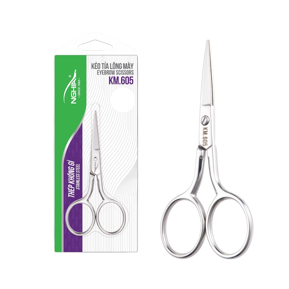 NGHIA Stainless Steel Large Blade Eyebrow Scissors - KM-605: Precision Brow Grooming Scissor - Multi Function - Travel Size Scissors