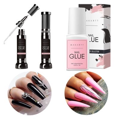 Makartt Updated 2pcs Nail Rhinestone Glue Gel with Brush& Pen tip, Clear Nail Glue Bundle with Makartt Super Strong Nail Glue for Press On Nails with Brush