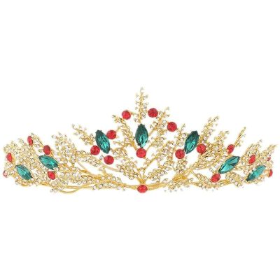 QIYUDS Jeweled Queen Crown,Rhinestone Wedding Crowns and Tiaras for Women, Costume Party Hair Accessories with Gemstones