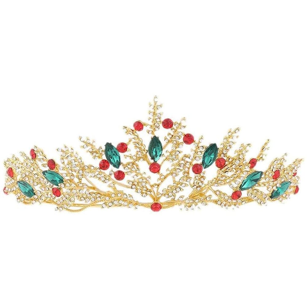 QIYUDS Jeweled Queen Crown,Rhinestone Wedding Crowns and Tiaras for Women, Costume Party Hair Accessories with Gemstones