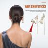 2 Pcs Vintage Hairpin Hair Clips Chinese Flower Tassel Headpieces For Women Girls, Ponytail Updo Bun For Thin Thick Hair view 4