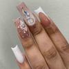 Enppode White Press on Nails Long Fake Nail with Rhinestones Square Nails for Women 24 PCS/Set view 1