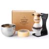 Anbbas Shaving Brush Synthetic Badger and 100g Shaving Soap with Bowl Stainless Steel,Black Acrylic Shaving Stand Holer for Man Wet Shave Kit view 1