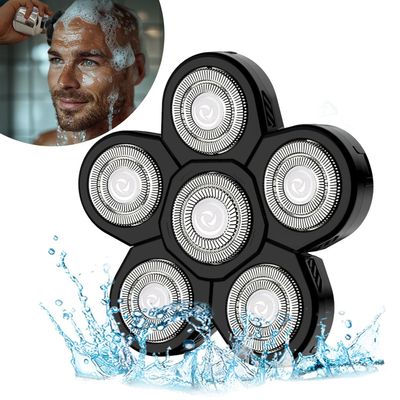 Electric Shaver Replacement Heads 6D - 6 Blades Head Shaver Replacement Heads Universal Stainless Steel Rotary Blade Refills for Bald Head Razor for Men (6 Heads Black)