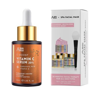 ANAI RUI Turmeric Viamtin C Clay Mask Set-Rose Facial Mask-Avocado Green Tea Mud Mask,Clay Mask Set +20% Vitamin C Serum Skincare Set