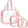 PACKISM Clear Toiletry Bags 1 Extra Large 1 Large 1 Medium, 3 Pack Clear Makeup Bags with Handle Large Opening, Waterproof Cosmetic Bags Fit Carry-on Travel Essentials, Travel Bags, Pink view 1