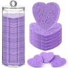 Sieral 120 Pcs Compressed Facial Sponges with Container Disposable Face Sponge Pads for Washing Face Cleansing Exfoliating Esthetician Makeup Removal(Heart,Purple) view 1