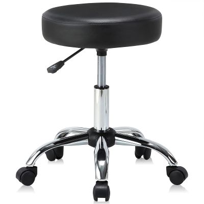 KLASIKA Adjustable Hydraulic Rolling Swivel Stool Chair with Cushion and Wheels, PU Leather Rotating Stool Chair for Office Salon Tattoo Massage Facial Spa, Black (1PK)