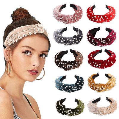 10PCS Womens Headbands Knotted Head Bands Pearl Hairband for Women Girls Wide Top Knot Turban Hair Bands Hair Hoops