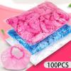 100PCS Disposable Shower Caps Transparent and Waterproof Hair Salon Hotel One-Off Bathing Elastic Shower Hat Bathroom Products (Color : Blue) view 2