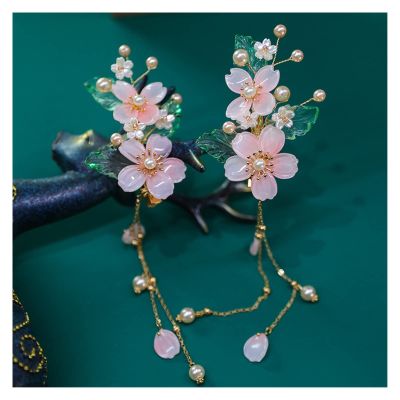 1pair Chinese Hanfu Hair Accessories Red Flower Hairpins Vintage Dress Headwear Long Butterfly Tassels Hair Clip Noiva Jewelry (Color : 20)