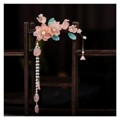 1pair Chinese Hanfu Hair Accessories Red Flower Hairpins Vintage Dress Headwear Long Butterfly Tassels Hair Clip Noiva Jewelry (Color : 25)