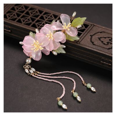 1pair Chinese Hanfu Hair Accessories Red Flower Hairpins Vintage Dress Headwear Long Butterfly Tassels Hair Clip Noiva Jewelry (Color : 17)