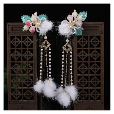 1pair Chinese Hanfu Hair Accessories Red Flower Hairpins Vintage Dress Headwear Long Butterfly Tassels Hair Clip Noiva Jewelry (Color : 24)