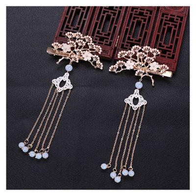 1pair Chinese Hanfu Hair Accessories Red Flower Hairpins Vintage Dress Headwear Long Butterfly Tassels Hair Clip Noiva Jewelry (Color : 3)