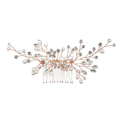 Bridal Crytal Rhinestone Pearl Alloy Hair Comb Hairpin Handmade Headpieces Wedding Hair Accessories for Brides Bridesmaid Women